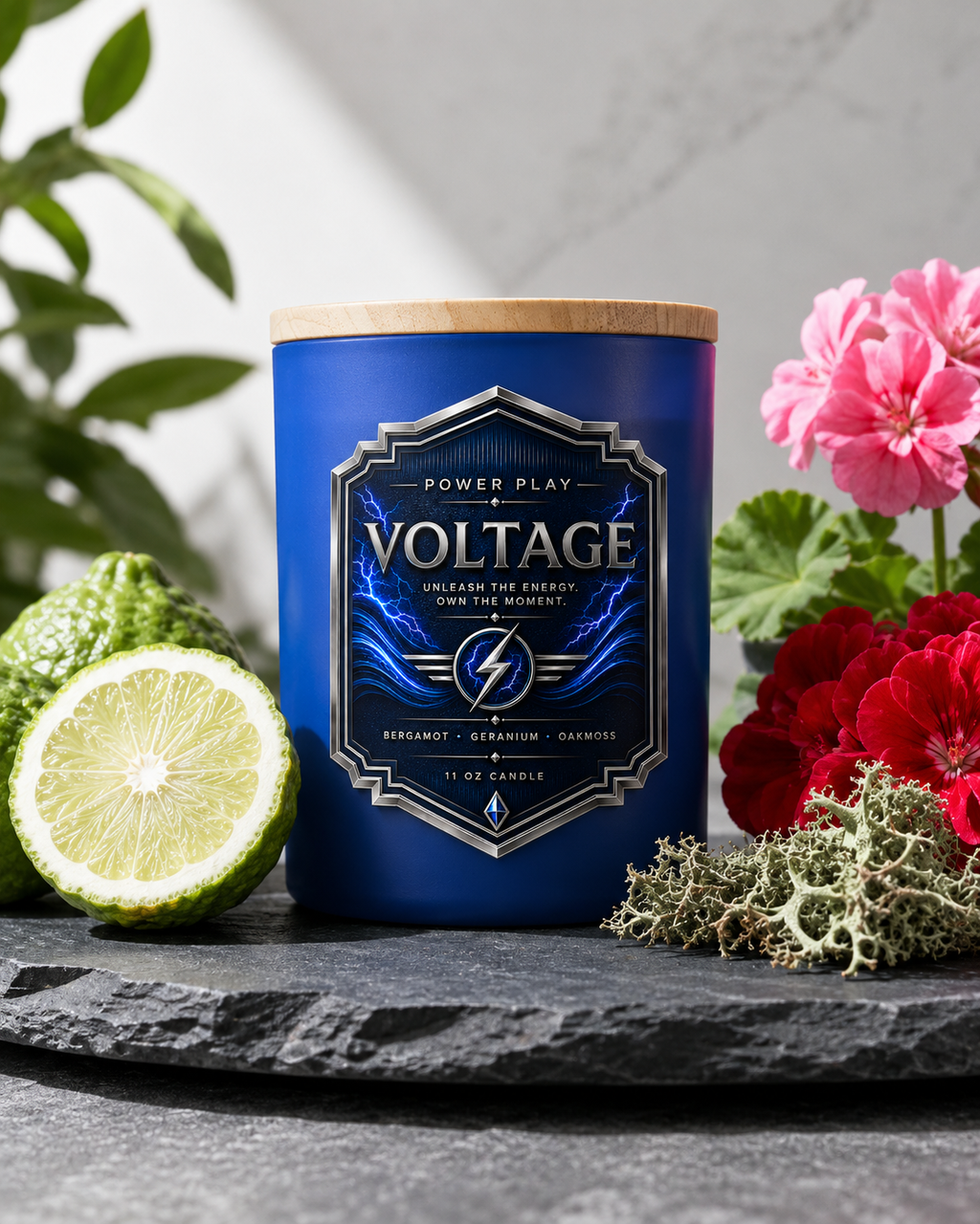 Voltage Candle | Citrus, Amber & Cedar Luxury Candle | Power Play Collection
