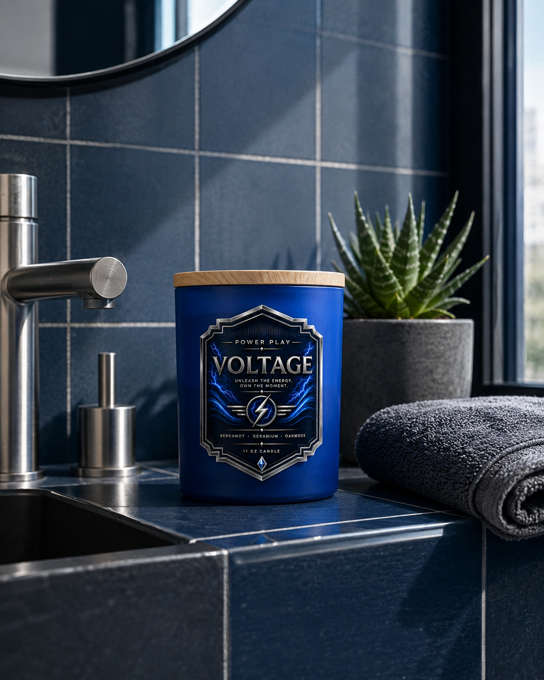 Voltage Candle | Citrus, Amber & Cedar Luxury Candle | Power Play Collection